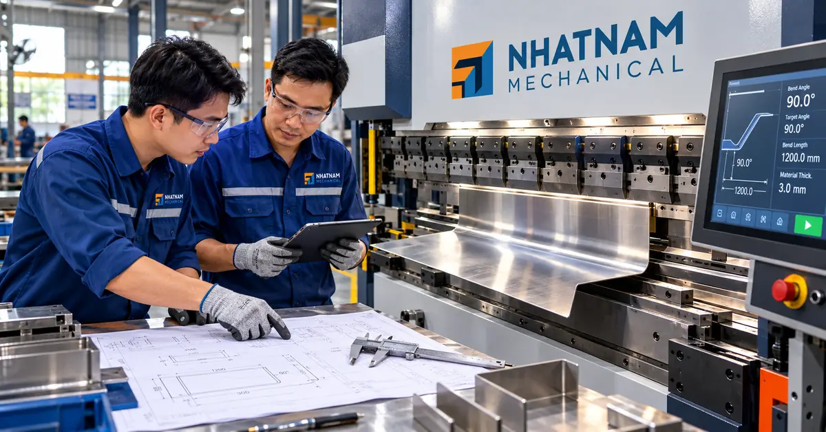 Máy chấn CNC hiện đại đang gia công kim loại tấm với độ chính xác cao.