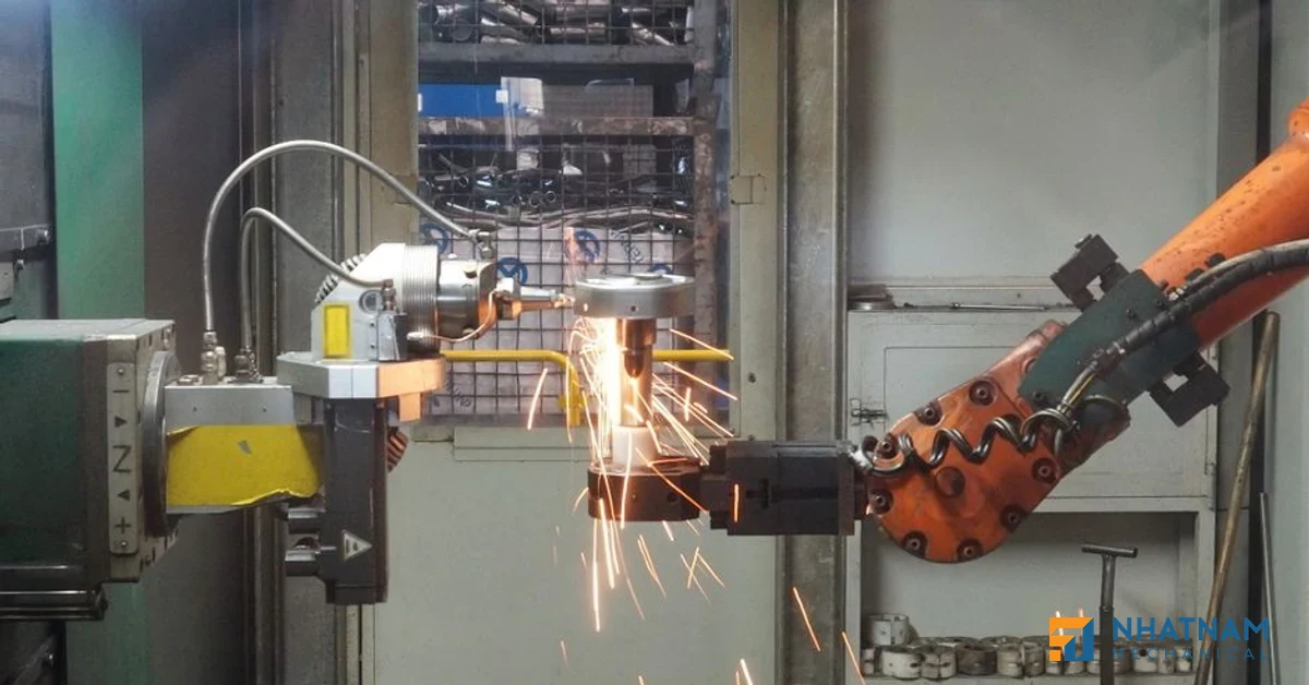 Nhat Nam Mechanicalのエンジニアが板金加工の設計図と完成品を検証している様子